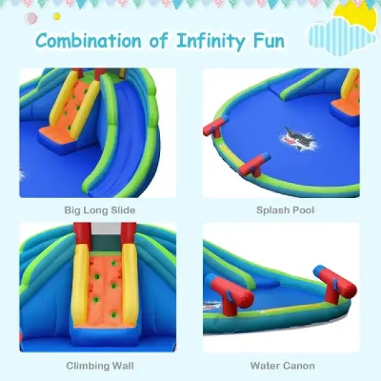 Costway Inflatable Bounce House Water Splash Pool Dual Slide Climbing Wall image {5}