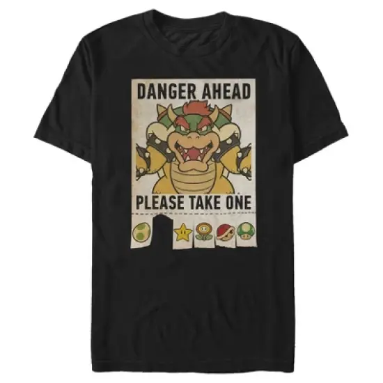 Men's Nintendo Mario Kart Bowser Danger Ahead Please Take One T-Shirt image {3}