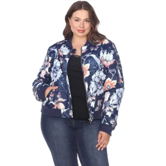 Women's Plus Size Floral Bomber Jacket - White Mark image {4}