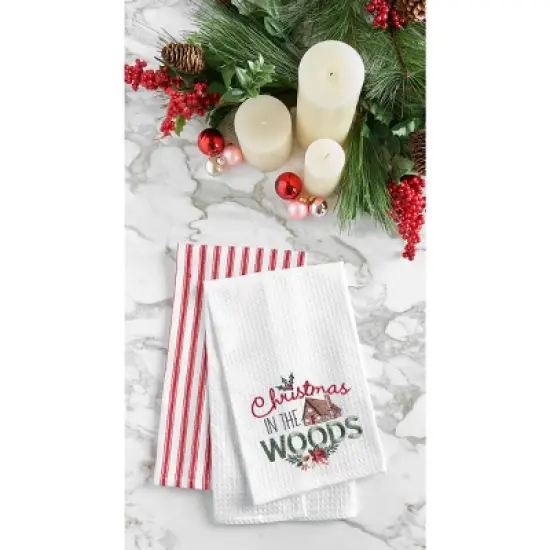 C&F Home 27" x 18" "Christmas In The Woods" Sentiment with Log Cabin Embroidered Cotton Waffle Weave Kitchen Dish Towel image {1}