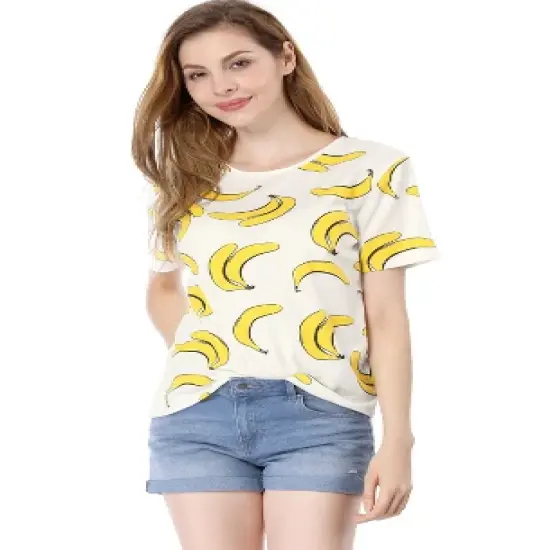 Allegra K Women's Fruit Print Top Round Neck Short Sleeve Cute T-Shirt image {1}