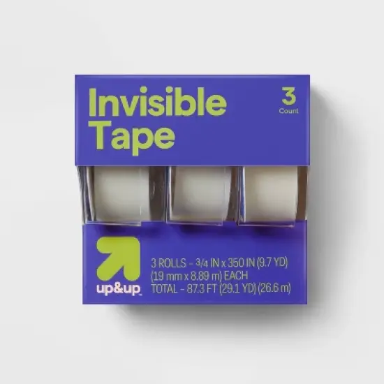 3pk Invisible Tape - up&up&trade;: Clear Tape Refills for Dispenser, 0.75" Width, 350" Length, Plastic Material image {4}
