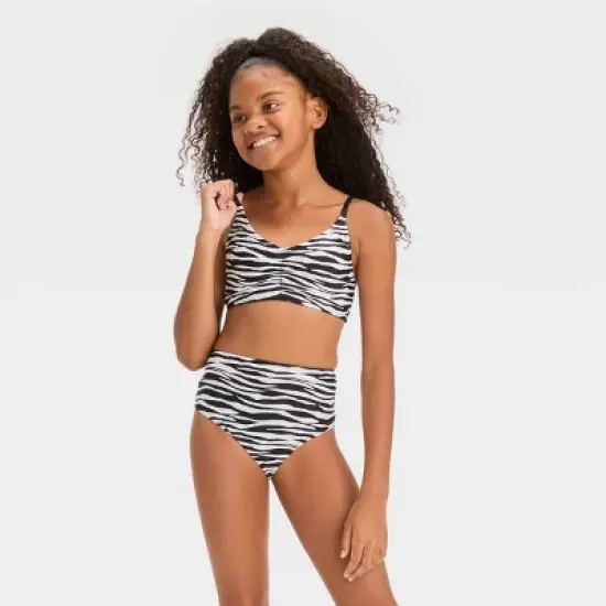 Girls' 'Sun Seeker' Zebra Striped Bikini Swim Top - art class&trade; Black image {1}