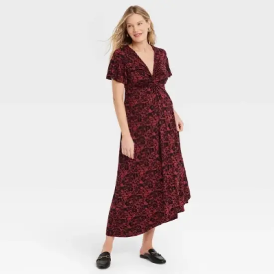 Short Sleeve Knit Midi Maternity Dress - Isabel Maternity by Ingrid & Isabel&trade; Black Floral image {3}