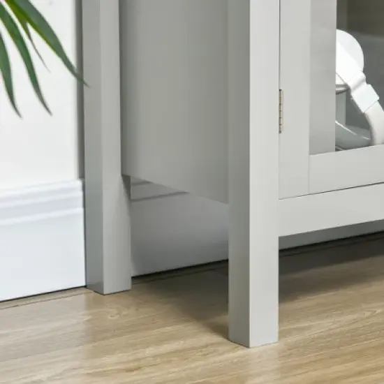 HOMCOM Modern Kitchen Sideboard, Buffet Table with Removable Wine Rack, Glass Door Cabinet and Shelves for Living Room, Kitchen, Entryway, Gray image {5}