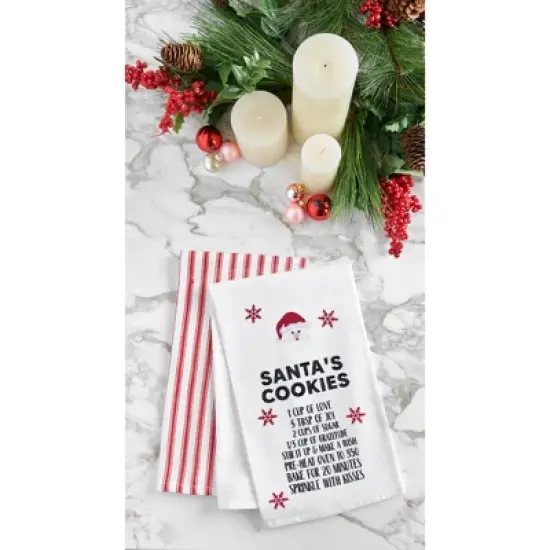 C&F Home Holiday Christmas "Santa's Cookies" Recipe with Santa Claus Face Cotton Flour Sack Kitchen Dish Towel Decor Decoration  27L x 18W in. image {2}