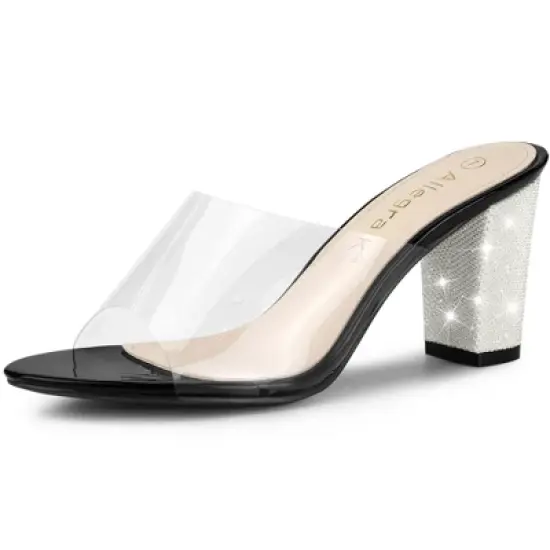Allegra K Women's Clear Glitter Chunky Heels Slide Heel Sandals image {7}