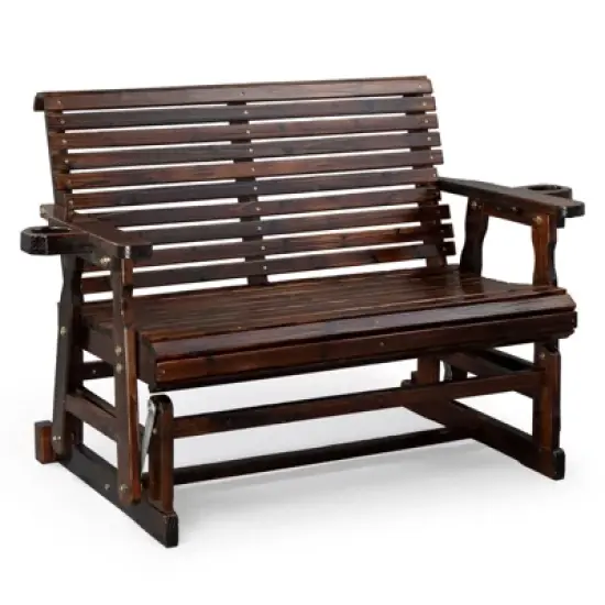 Karl Home | 48 in. Solid Wood Patio Glider Bench with Cup Holder image {9}