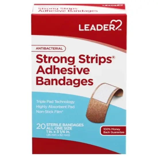 Leader Antibacterial Strong Strips All One Size Adhesive Bandages 20 ea image {1}