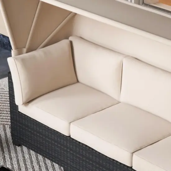 Patio Furniture Set, 6pcs Outdoor Rattan Wicker Furniture with Canopy, Outdoor Sectional Sofa and Table with Storage, Patio Conversation Sets image {7}