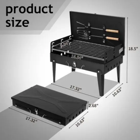 Winado Portable Square Charcoal Grill in Black image {1}