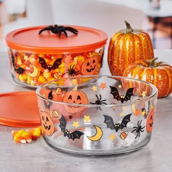 Anchor 7c Pumpkins Bats Spiders Glass Food Storage Container image {2}