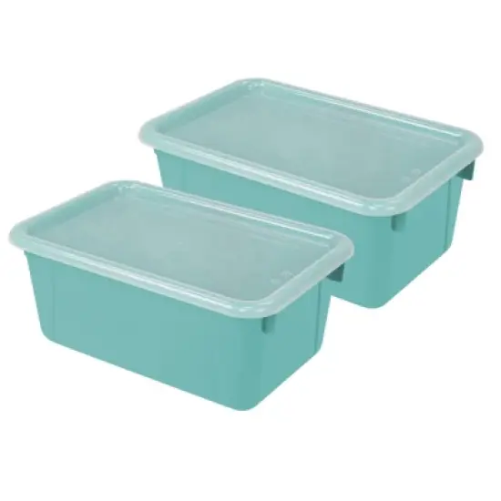 Storex Small Cubby Bin, with Cover, Classroom Teal, Pack of 2 image {2}