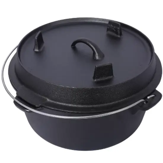 pre-Seasoned Cast Iron Dutch Oven With Skillet Lid, Outdoor Camping Deep Pot for Camping Fireplace Cooking BBQ Baking Campfire, Leg Base, 8 Quart image {6}