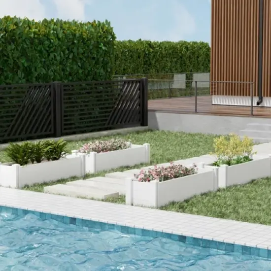 Lirago 51" x 28" x 13" White PVC Modular Garden Fence Panel Durable Easy to Install Soil Improvement Solution image {2}