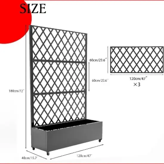 Privacy Screen with Planter Box and Wheels, 72" H x 47" W Outdoor Privacy Screens and 3-Panels, for for Climbing Plants, Vegetable, Vines image {1}