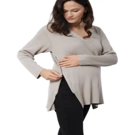 Ingrid & Isabel Maternity Side Zip Nursing Sweater image {2}