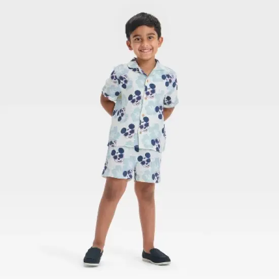 Toddler Boys' 2pc Mickey Mouse Woven Gauze Button-Up Top & Shorts Set - Blue image {4}
