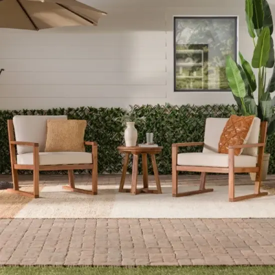 Saracina Home 3pc Modern Slat-Back Acacia Outdoor Conversation Set with Cushions 
 image {2}