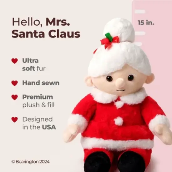 Bearington Mrs Santa Claus Stuffed Christmas Plush, 15 In Mrs Claus Plush, Christmas Mrs Claus Doll Gift for Toddlers, Kids & Teens image {5}