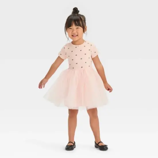 Toddler Girls' Bow-Tie Short Sleeve Knit Tulle Dress - Cat & Jack&trade; Pink image {2}