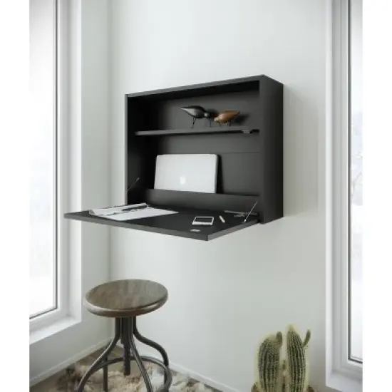 Slim Small Wall Mounted Secretary Desk Black - Nexera image {5}