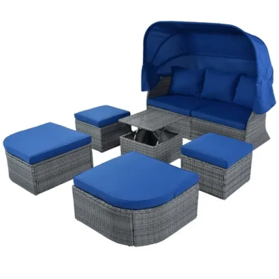 DSVIMOY Patio Daybed with Retractable Canopy, Patio Conversation Set for Lawn Garden Pool Porch, Blue, 74.8"*57.5"*61.4" image {3}