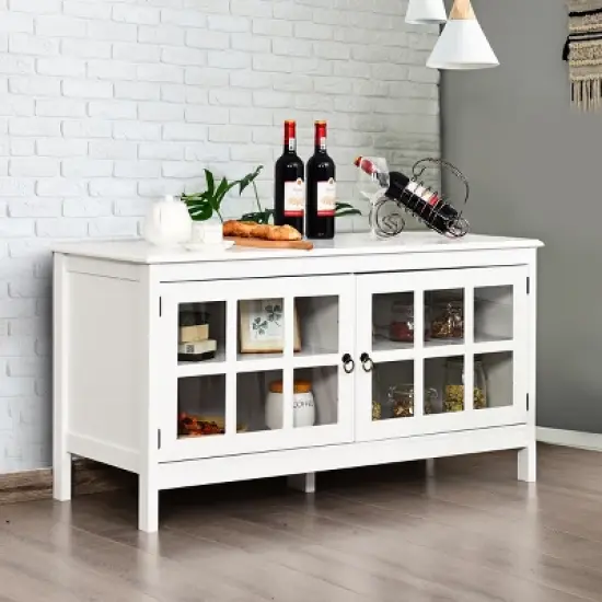 50''TV Stand Modern Wood Storage Console Entertainment Center w/ 2 Doors White image {4}