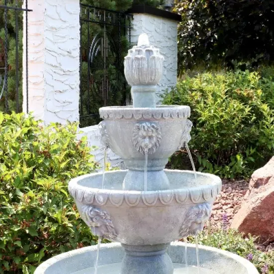Sunnydaze 53"H Electric Fiberglass and Resin 4-Tier Lion Head Design Outdoor Water Fountain image {6}