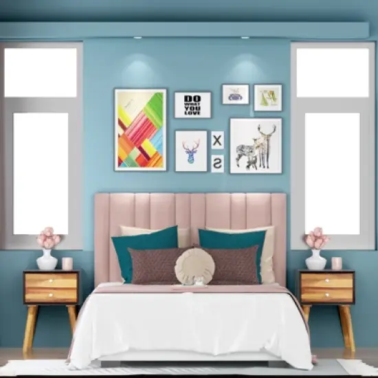 Tangkula Wooden Nightstand with 2 Storage Drawers Accent End Side Table for Bedroom&Living room image {2}