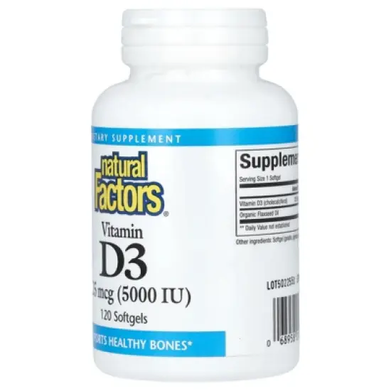 Natural Factors Vitamin D3, 125 mcg (5,000 IU), 120 Softgels image {2}