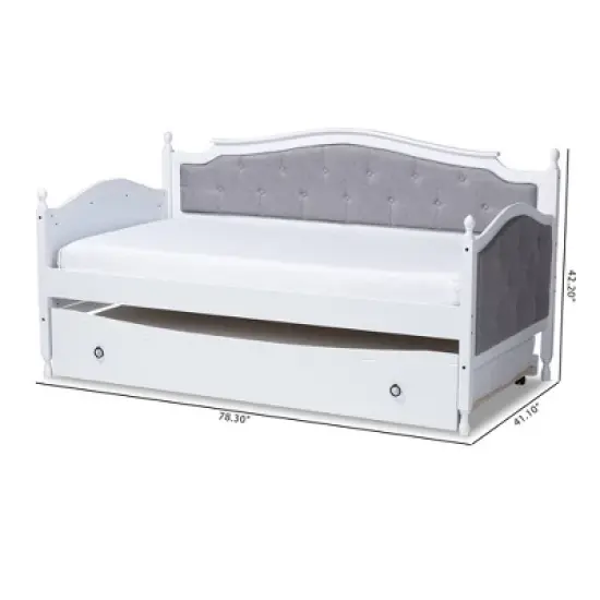 Twin Marlie Upholstered Daybed with Trundle Gray/White - Baxton Studio image {8}