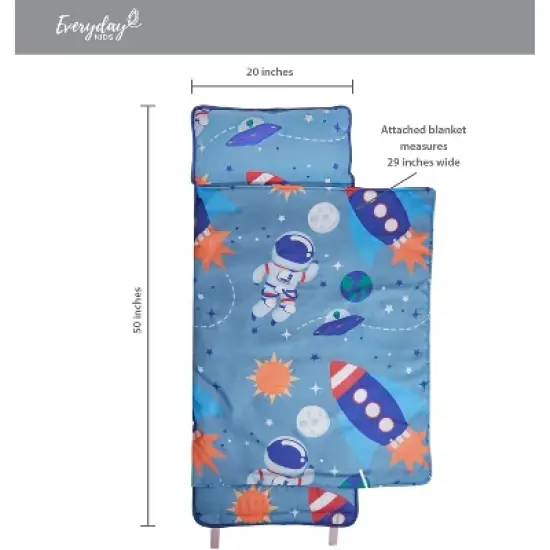 Everyday Kids Outer Space Nap Mat with Removable Pillow &ndash; Soft, Roll-Up Design with Handle and Straps &ndash; Perfect for Kids Ages 3&ndash;6, Travel & Daycare image {9}