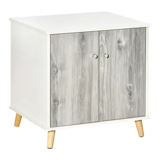 PawHut Wooden Cat Litter Box Enclosure, Multipurpose Anti-Tracking Pet Kitten House, Indoor End Table with Magnetic Doors & Storage Shelves, White image {3}