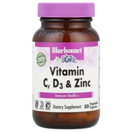 Bluebonnet Nutrition Vitamin C, D3 & Zinc, 50 Vegetable Capsules image {4}