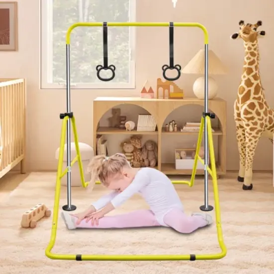 Gulches Yellow Multi-Functional Adjustable Height Children's Horizontal Gymnastic Bar With Bear Rings image {1}