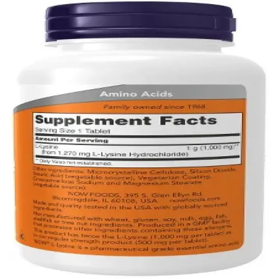 L-Lysine 1000mg (from HCL) by Now Foods  -  100 Tablet image {1}