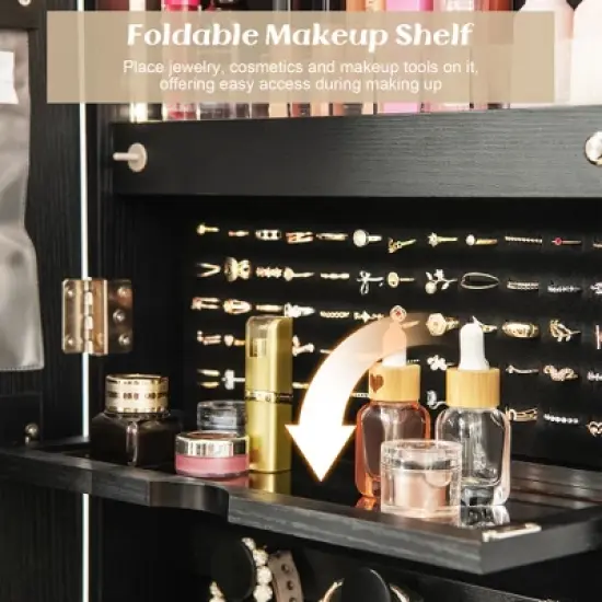 Tangkula Wall Mounted Jewelry Cabinet Full-Length Mirror Lockable w/ 3-Color Lights image {3}