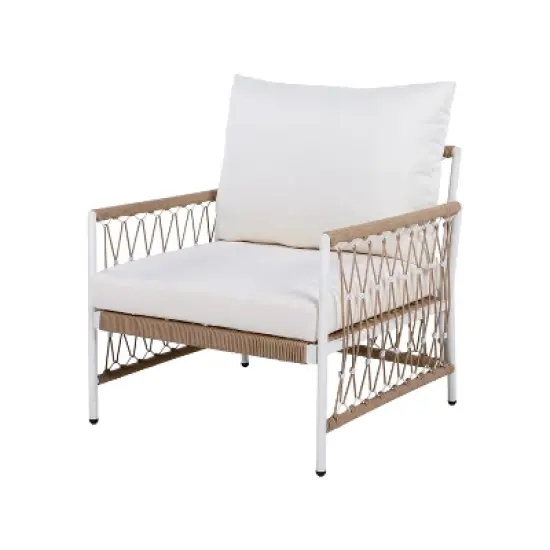 FIONECA Bohemian Outdoor Lounge Chair with Handwoven Rope & Powder-Coated Steel Frame, Waterproof Cushions &uml;C Patio, Garden, Poolside image {9}