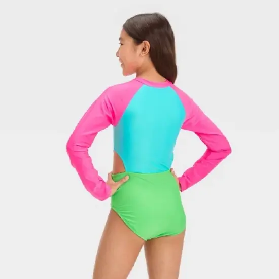 Girls' Solid One Piece Swimsuit - art class&trade; image {2}