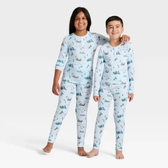 Kids' "Tis the Ski-son!" Cozy Knit Long Sleeve Shirt and Pants Holiday Matching Family Pajama Set - Wondershop&trade; Blue image {5}