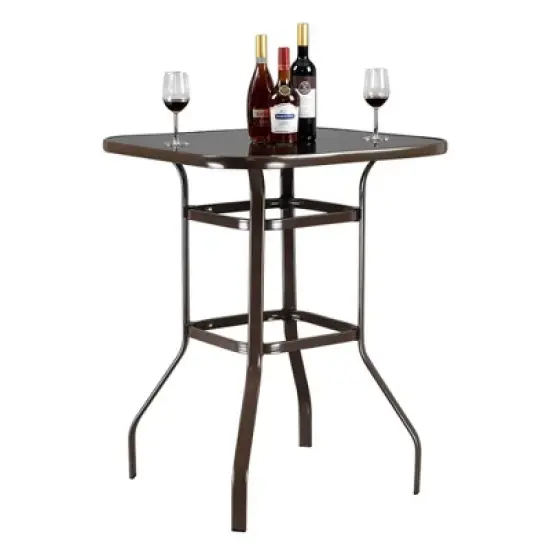 Bar Height Patio Table Bistro High Top Patio Table Outdoor Bar Table Metal Frame Tempered Glass Table image {7}