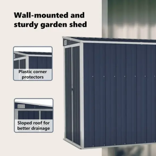 vidaXL Storage Shed Wall-mounted Garden Shed for Backyard Galvanized Steel - Anthracite 46.5" x 113.4" x 70.1" image {9}
