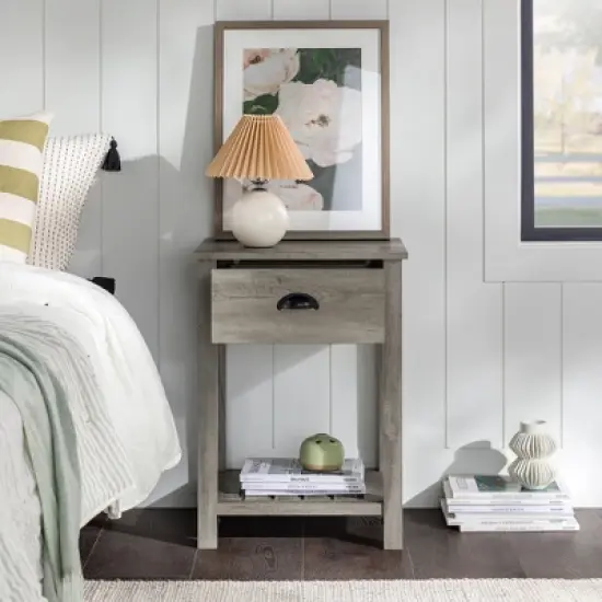 June Rustic Transitional Square Nightstand with Lower Shelf   - Saracina Home image {6}