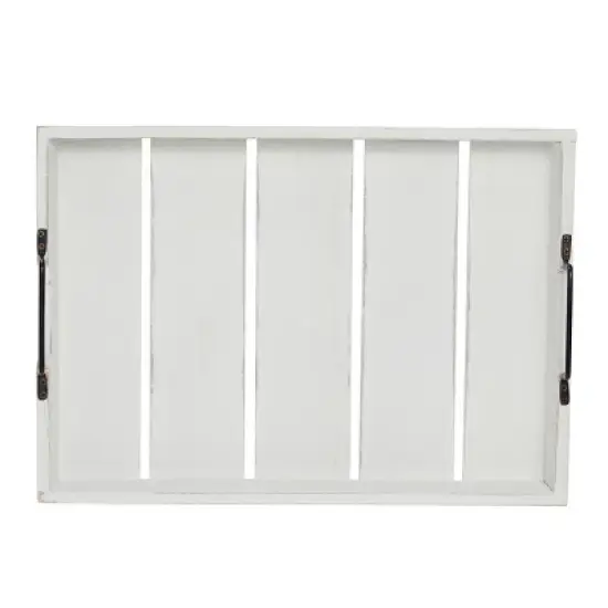 Rustic Wooden Serving Tray with Metal Handles for Coffee Table, Farmhouse Home Decor (White, 16.3 x 11.6 x 3.25 In) image {4}