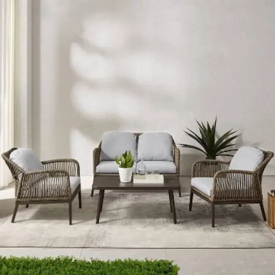 Haven 4pc Outdoor Wicker Conversation Set - Light Gray - Crosley image {6}