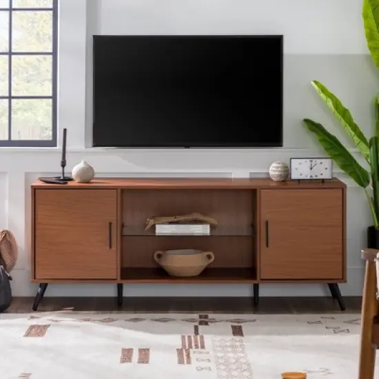 2 Door Mid-Century Modern Wood Storage TV Stand for TVs up to 65" - Saracina Home image {8}