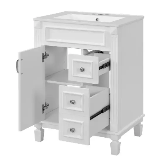 LOVSON 24'' Modern Bathroom Vanity with Ceramic Sink, 2 Drawers, Compact Bathroom Cabinet, White image {7}