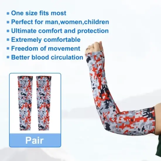 Unique Bargains Basketball Sports Camouflage Cooling Arm Elbow Compression Sleeve Red 1 Pair image {4}