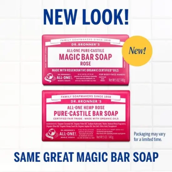 Dr. Bronner's All-One Pure-Castile Magic Bar Soap - Rose - 5oz image {2}